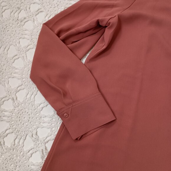 New Tahari Button Blouse Shirt Teracotta Long Sleeve Point Collar Large Women L - Picture 3 of 9